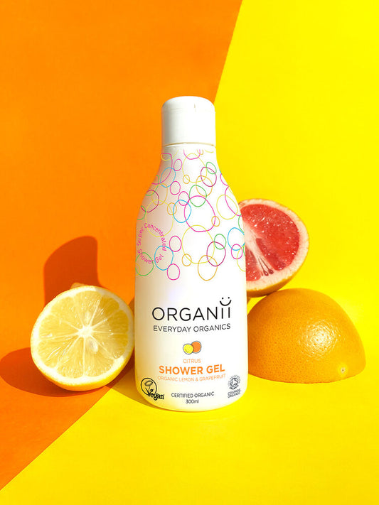 Gel de duș organic Organii - Citrice, Grapefruit și Lămâie. Certificat organic COSMOS.